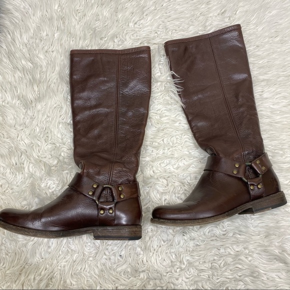 Frye Phillip Harness Tall Cognac Boots Size 6 - Picture 6 of 9